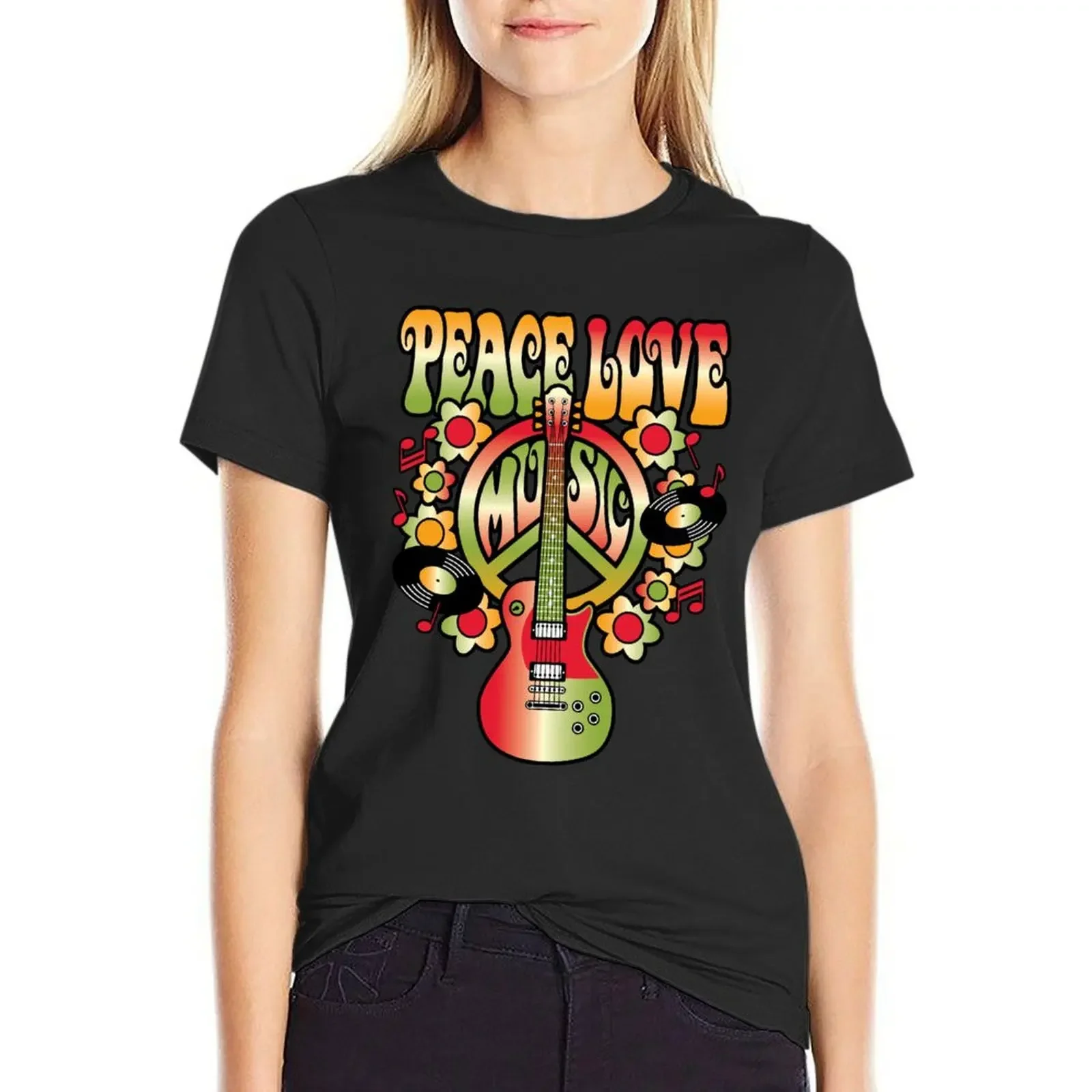 

Peace-Love-Music T-Shirt heavyweights customs shirts graphic tees kawaii clothes t-shirts for Women cotton