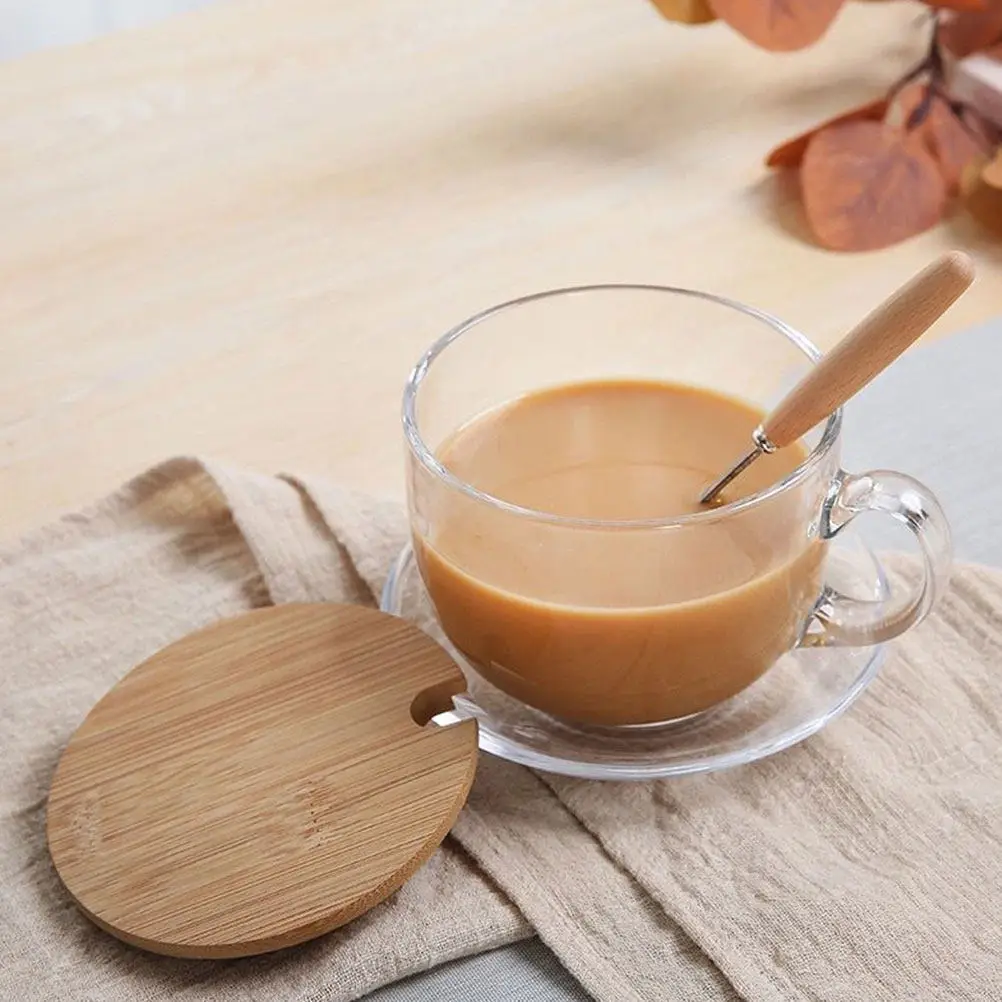 

Набор из 2 премиальных стеклянных кружек с крышкой и ложкой, эргономичная ручка, безопасная гладкая поверхность, для молока, кофе, хлопьев, овсянки, для дома