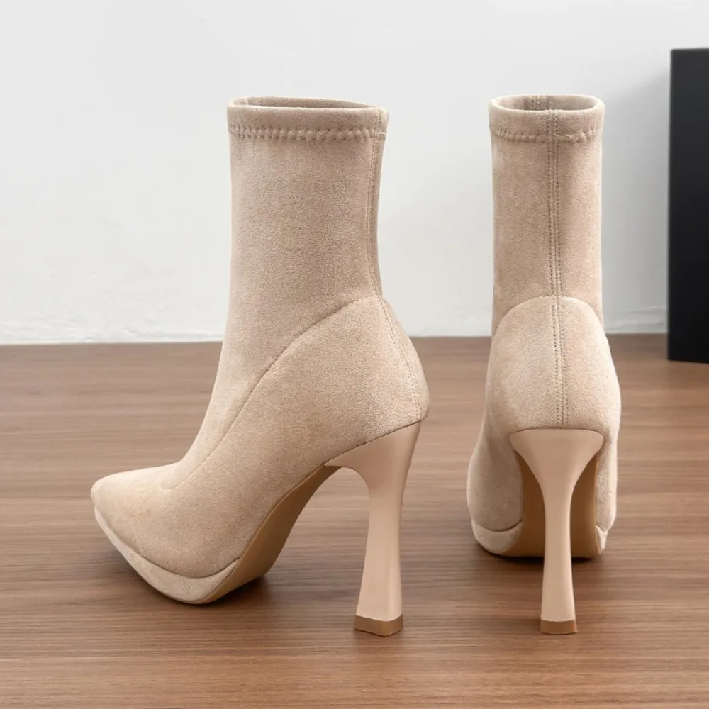 High Heeled Boots for Women Black Boot Waterproof Table Short Boots Women's Elastic Boots Height 9cm 11cm