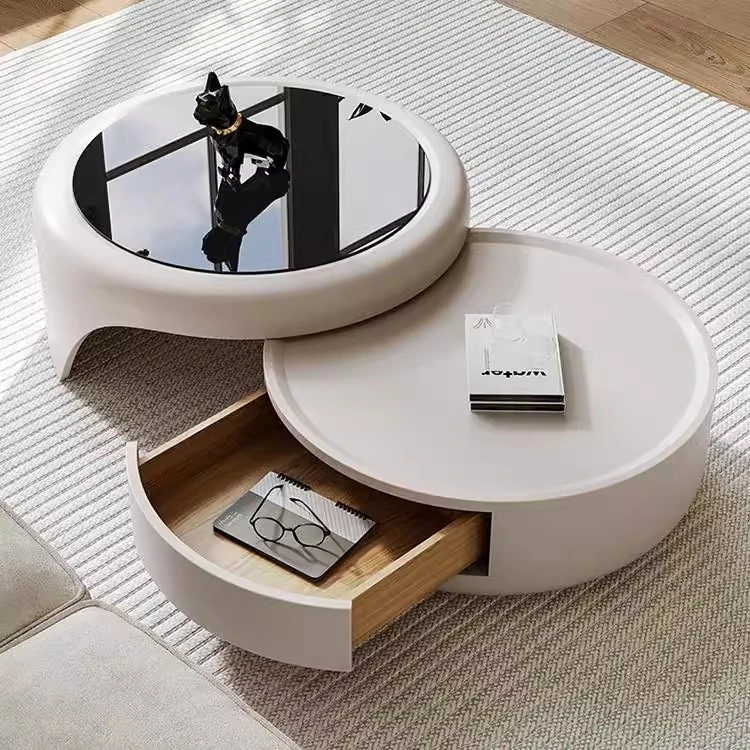 Pudding cream wind coffee table living room combination tempered glass creative designer high sense round