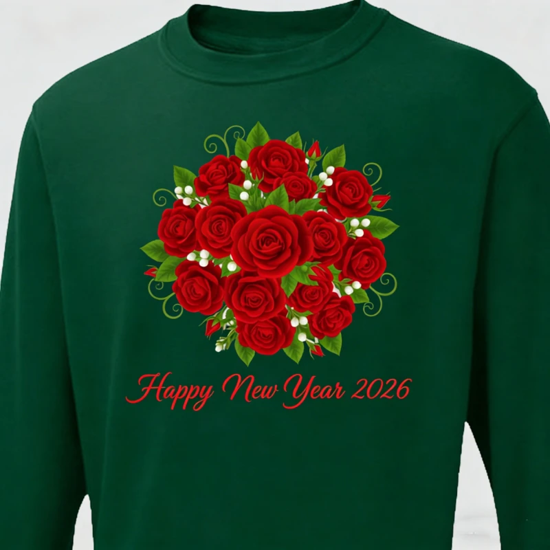 

С Новым годом 2026, осенне-зимний женский свитшот с цветами, топ с принтом, подарок для празднования любви, одежда в стиле каваи с длинными рукавами