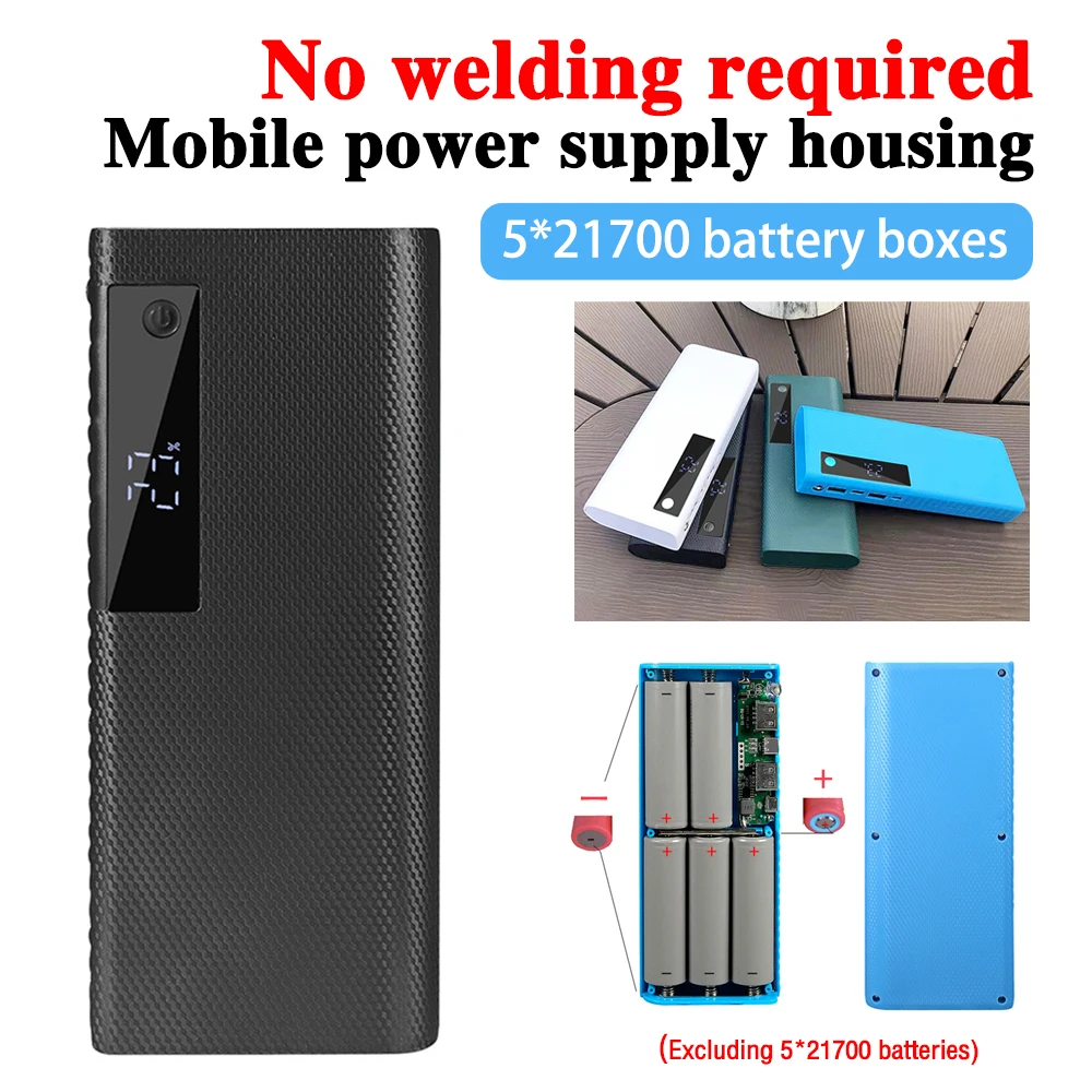 New 5 Slots 21700 Battery DIY Power Bank Shell LCD Display 5x21700 Battery Cases Power Bank Shells 5V Dual Port Output Case