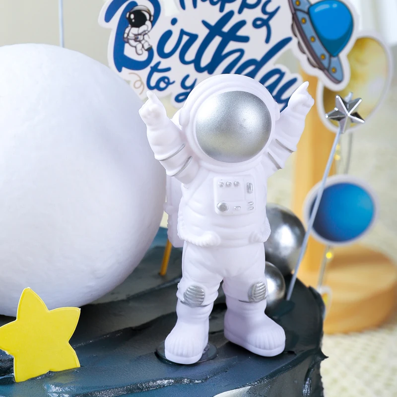 Astronaut Cake Topper Outer Space Birthday Decoration Boy Astronaut Cake Decoration Planet UFO Moon Baby Shower Kids Party Tools