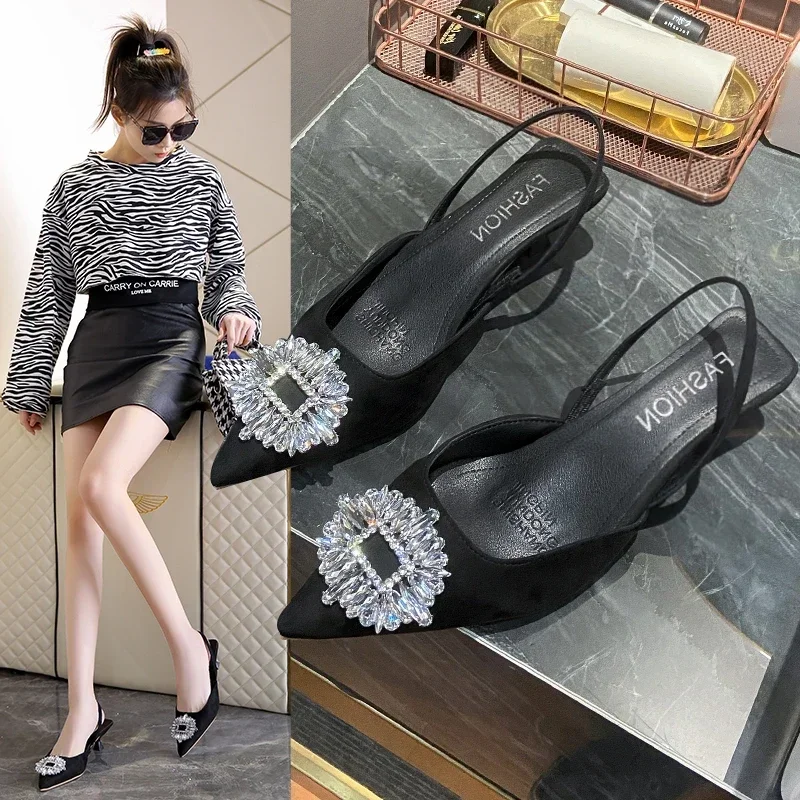Shoes Women Sandals Pointed Toe Flats Female Shoes Casual Outside Shallow Spring Summer Rhinestones Flat With Ladies Flats Bling image 5