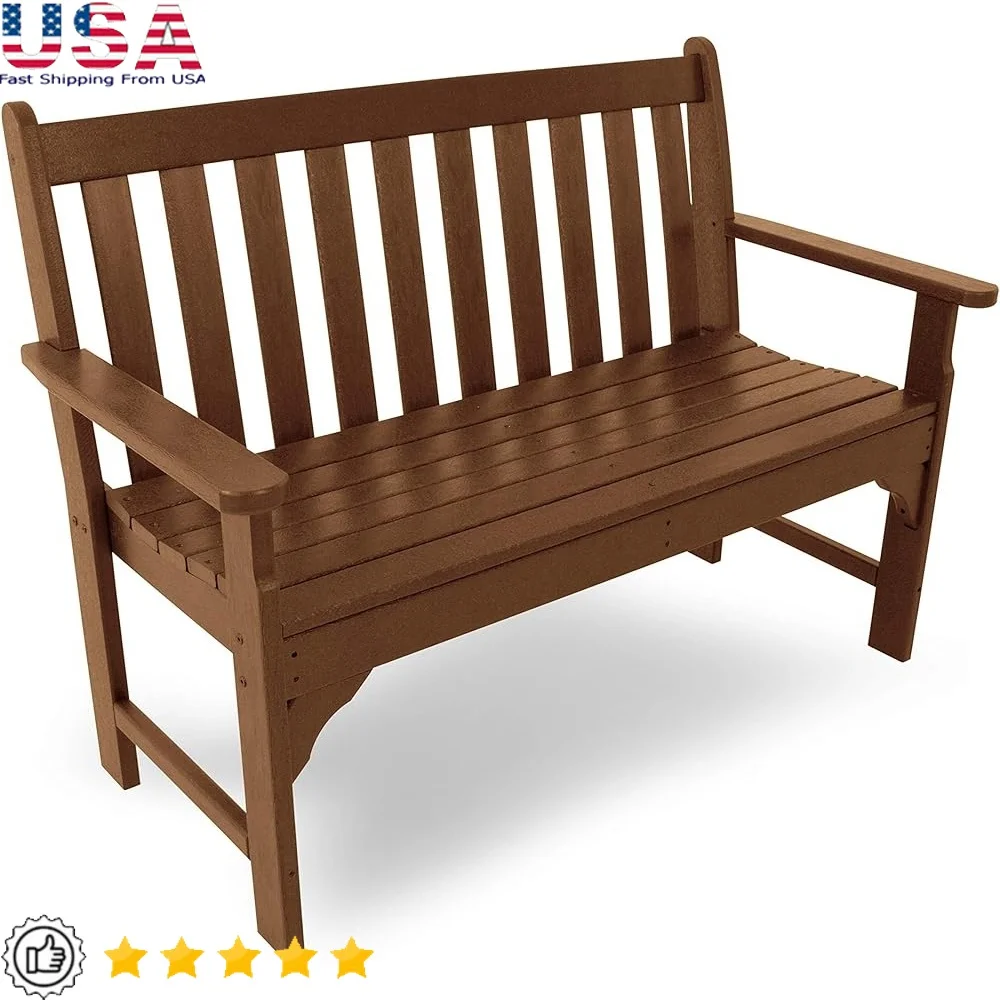 

Outdoor Bench 48 Inch Teak Durable Low Maintenance HDPE Weather Resistant Garden Furniture Easy Assembly Heavy Duty Bench Patio