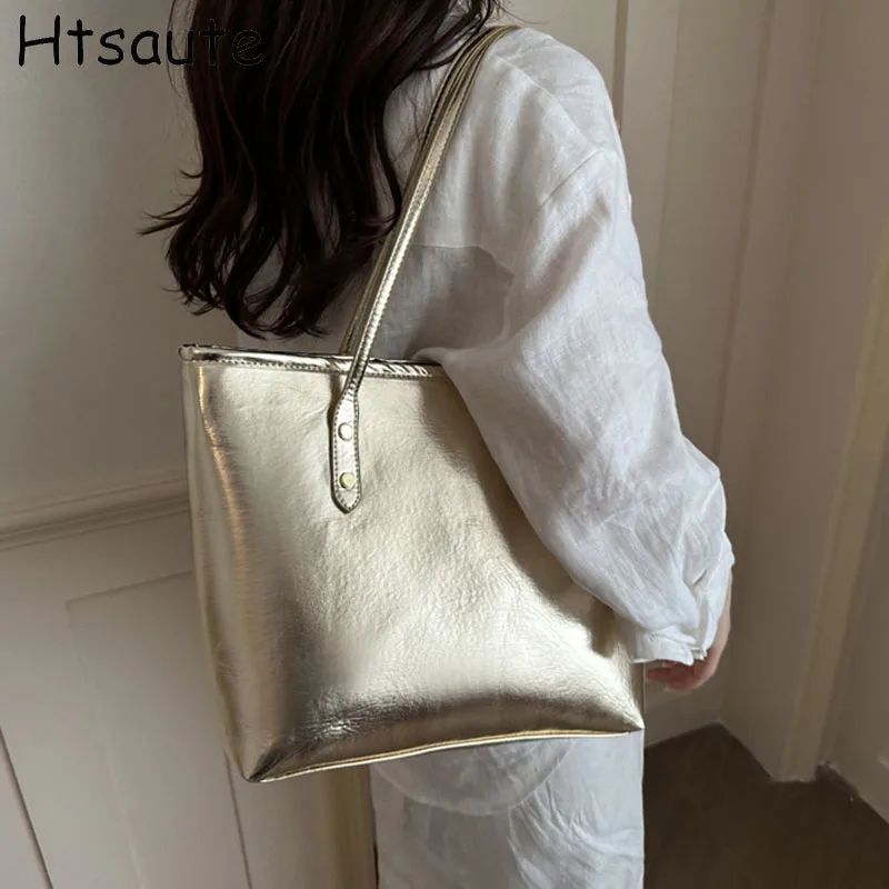 Trendy PU Leather Handbags Casual Large Capacity Tote Single Shoulder Bags Polyester Ladies Shopping Messenger Bag