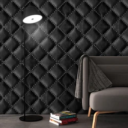 Luxury Black 3D Faux Leather Wallpaper Soft Bag Wallpaper for Living Room Bedroom TV Background Wall Home Decor Mural