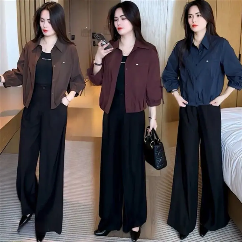 Laid-back Style Casual Shirt Women's Fashion Short Loose Design Sense Youthful Top Polyester Fabric Winter Season Mid-aged