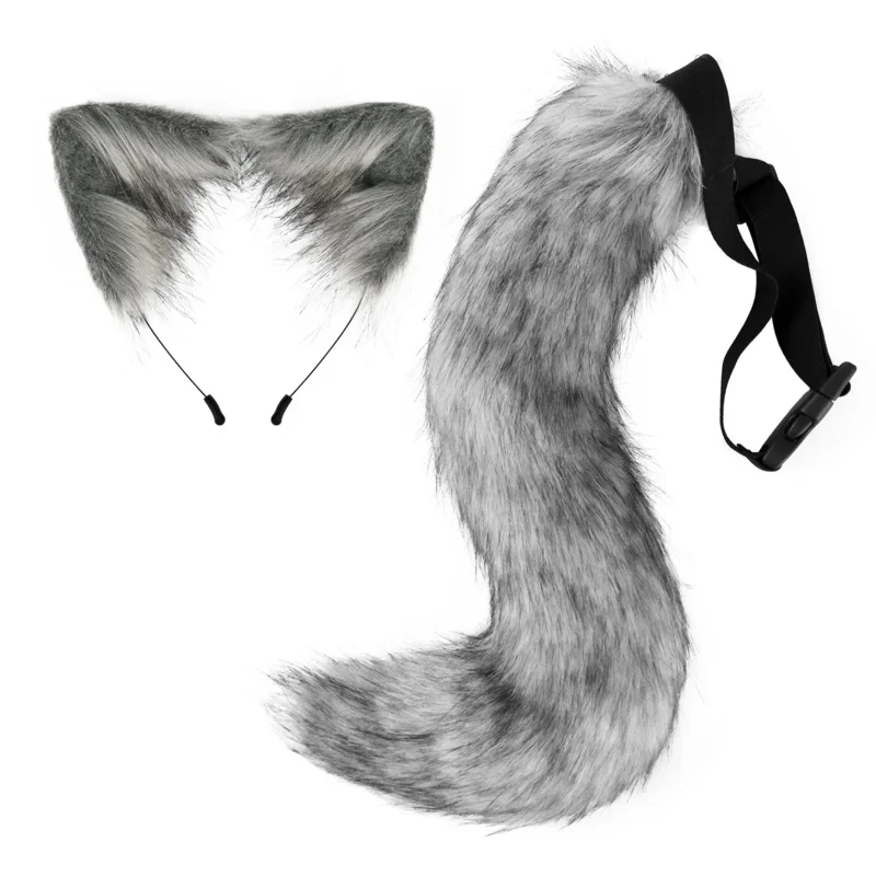 Torche grise de simulation de cosplay d'Halloween, queue d'animal en peluche, accessoires vestisens, bandeau d'oreille de chat, couvre-chef