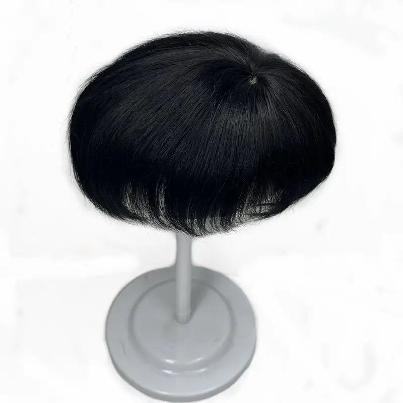 Short Real Human Hair Toupee with 4 Clips for Men's Baldness Prosthetic Wig Male Hair Replacement System Piece