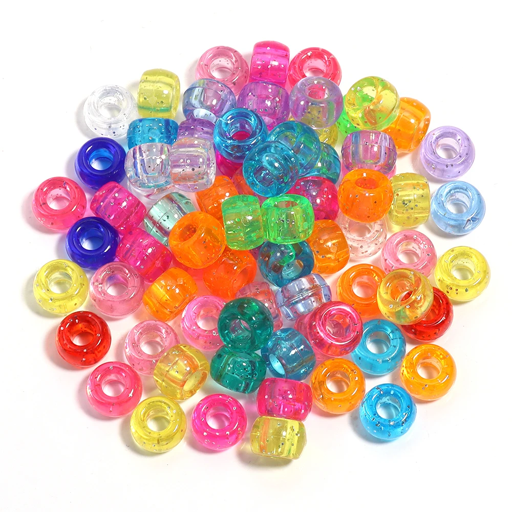 200 Stück 6 x 9 mm bunte Pony-Perlen, modisch, großes Loch, Acryl-Perlen, für Kinder, DIY-Armband, Halskette, Basteln, Mädchen-Haarperlen
