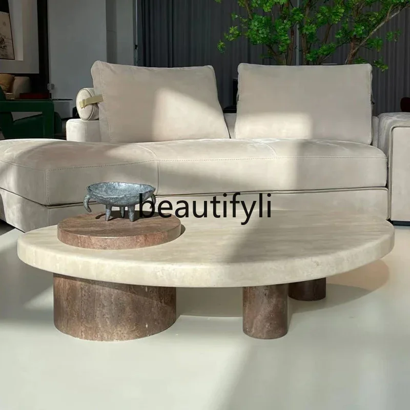 Dining chair solid wood natural travertine coffee table household small apartment marble special-shaped coffee table