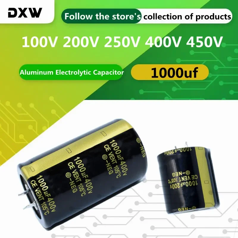 2 قطعة 1000 فائق التوهج الألومنيوم مُكثَّف كهربائيًا 100V 200V 250V 400V 450V مكثف