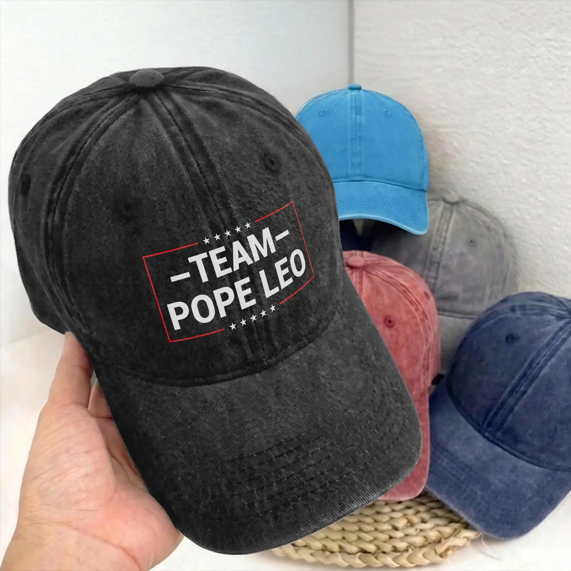 Team Pope Leo XIV Unisex Unstructured Baseball Caps Cardinal Robert Prevost Distressed Washed Hat Vintage Outdoor Gift Sun Cap