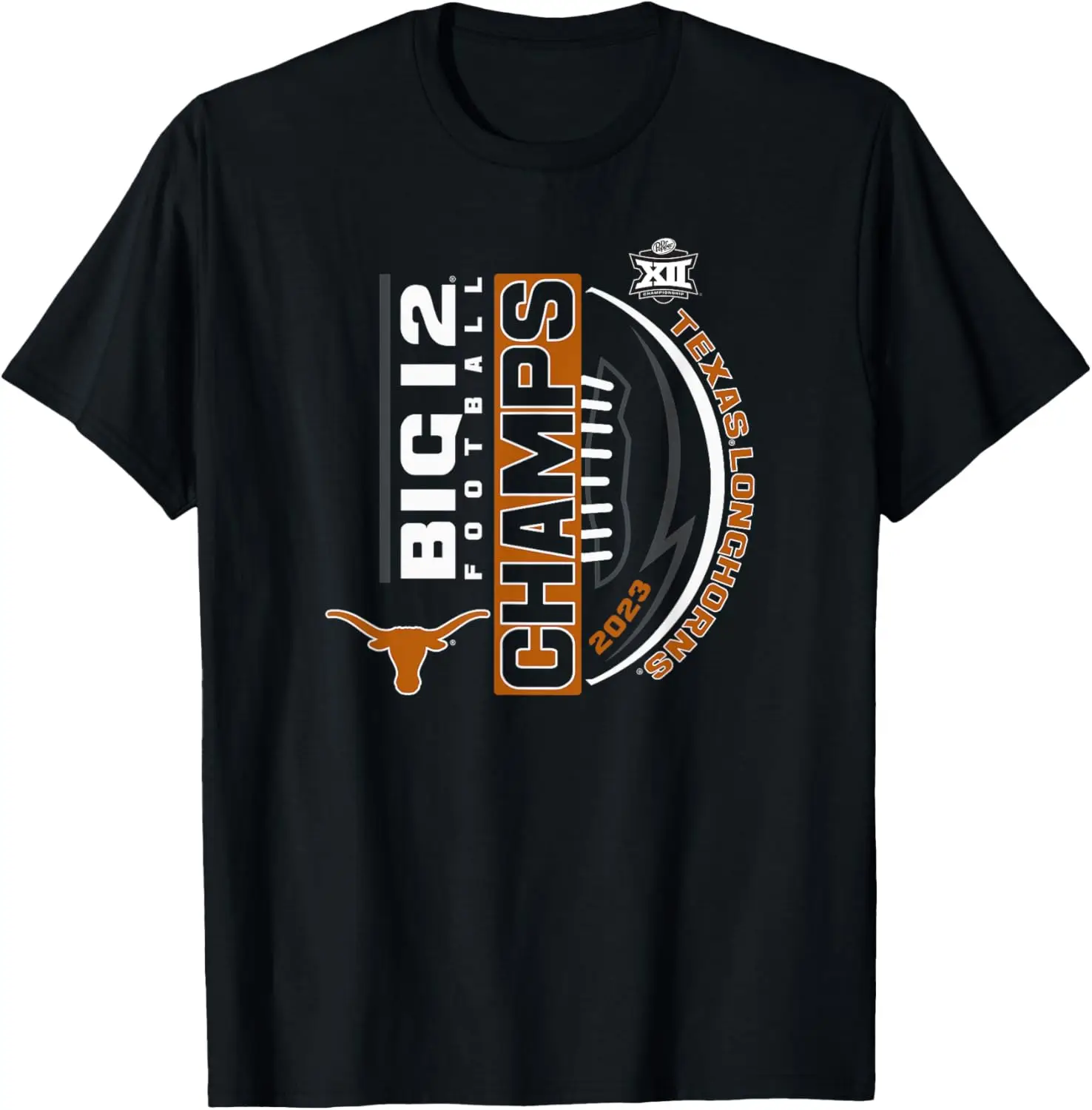 Texas Longhorns Big 12 Champs 2023 Football Black T-Shirt