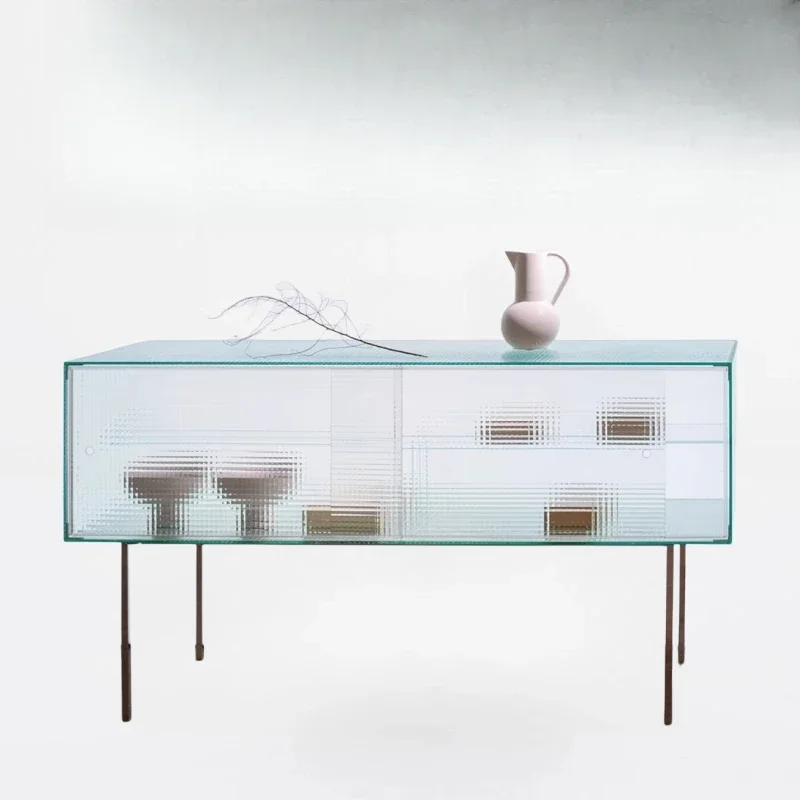 

Italian minimalist glass side cabinet rack, light luxury entrance storage cabinet, modern simple living room wall locker