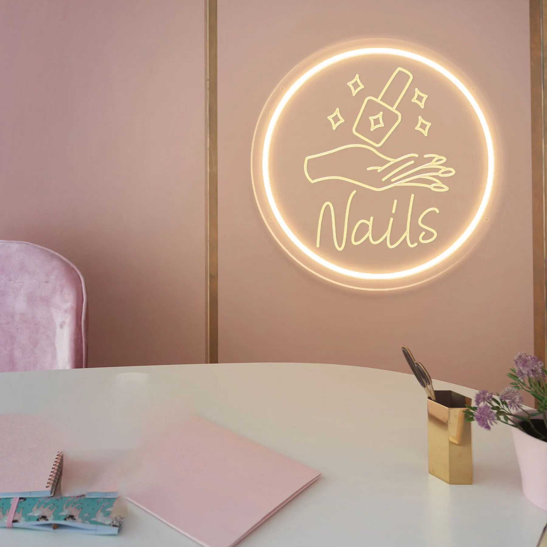 Nails Neon Sign Manicure Shop Sign Nails Salon Home Decor USB Engraved Acrylic Beauty Room Wall Decor Business Store Office Sign