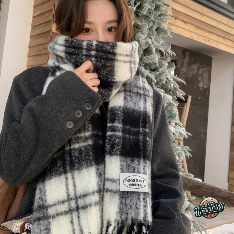 Winter Scarf Soft Cashmere Scarf Thickened Warm Shawl Classic Tassels Fluffy Scarf Wrap Neckerchief For Women Girls