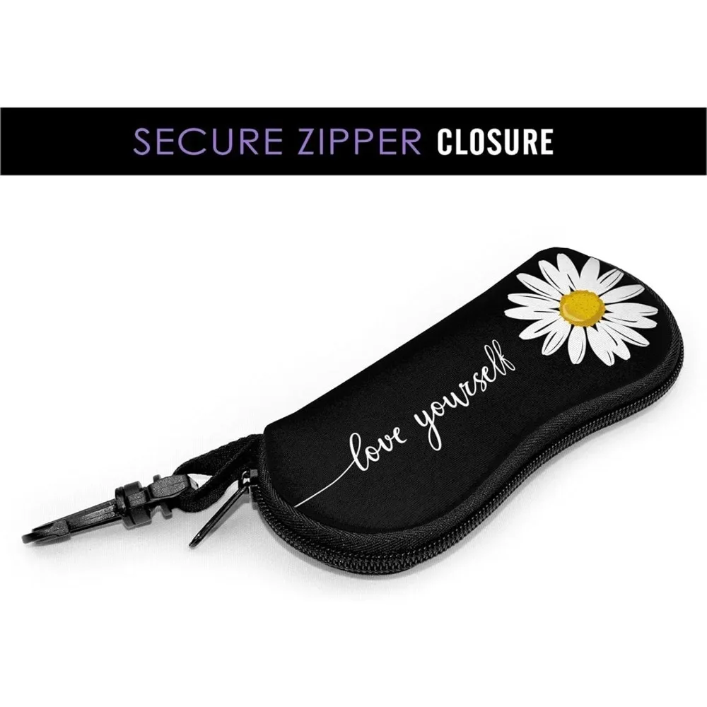 Chrysanthemum Black Glasses Case Pouch Daisy Prints Eyewear Storage Box Outdoor Travel Portable Anti-Pressure Sunglasses Bag