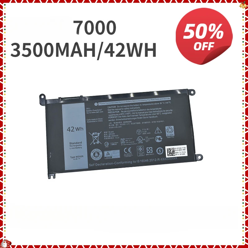 

3500mAh for DELL Inspiron 15 5568 7560 5567 13 7368 Vostro 5468 WDX0R 42Wh WDXOR Laptop Battery Electric Fuel 7000