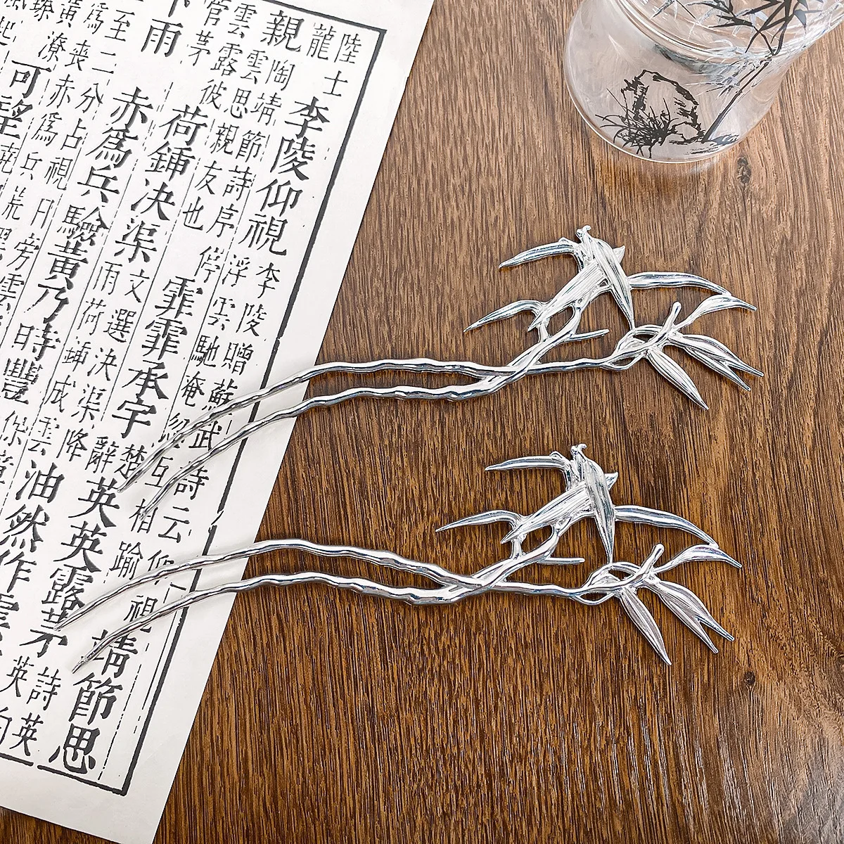 Épingle à cheveux en bambou de Style chinois, élégante, Vintage, en métal, bâton à cheveux pour femmes, épingle à cheveux de style Minimally