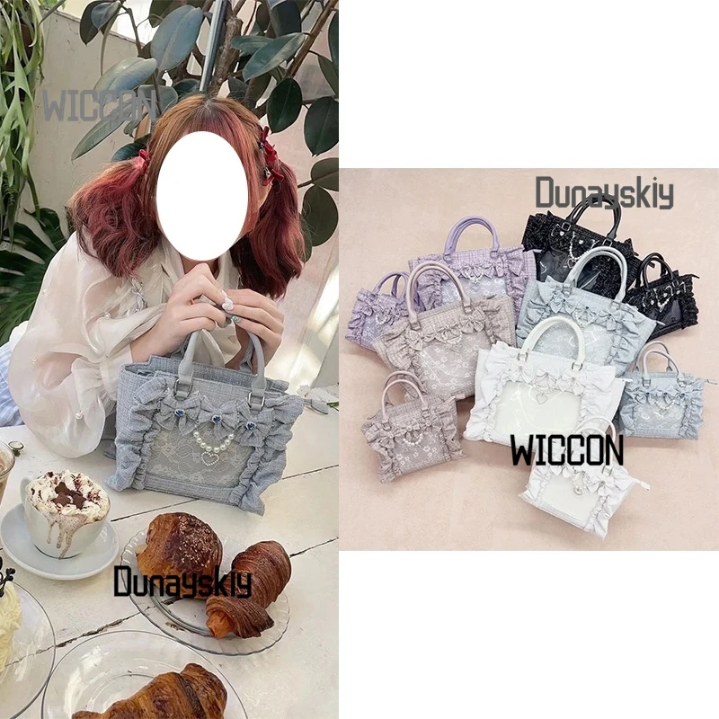 

Jirai Kei Ankrougeeee Pink Blue White Black Ruffle College Style Jk Portable Anime Transparent Bag Party Daily Carnival Gifts