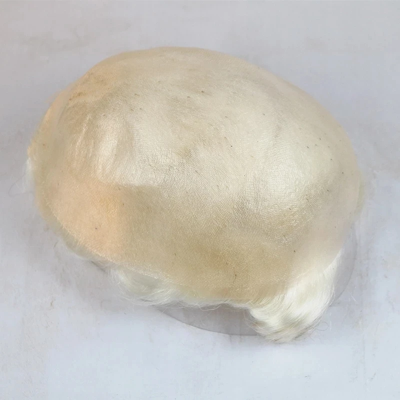 24 مللي متر مجعد 0.06 مللي متر كامل بولي PU الرجال الشعرية الاصطناعية الجلد الشعر المستعار الشعر البشري لنظام استبدال الشعر الرجل 22R شقراء رمادي أسود