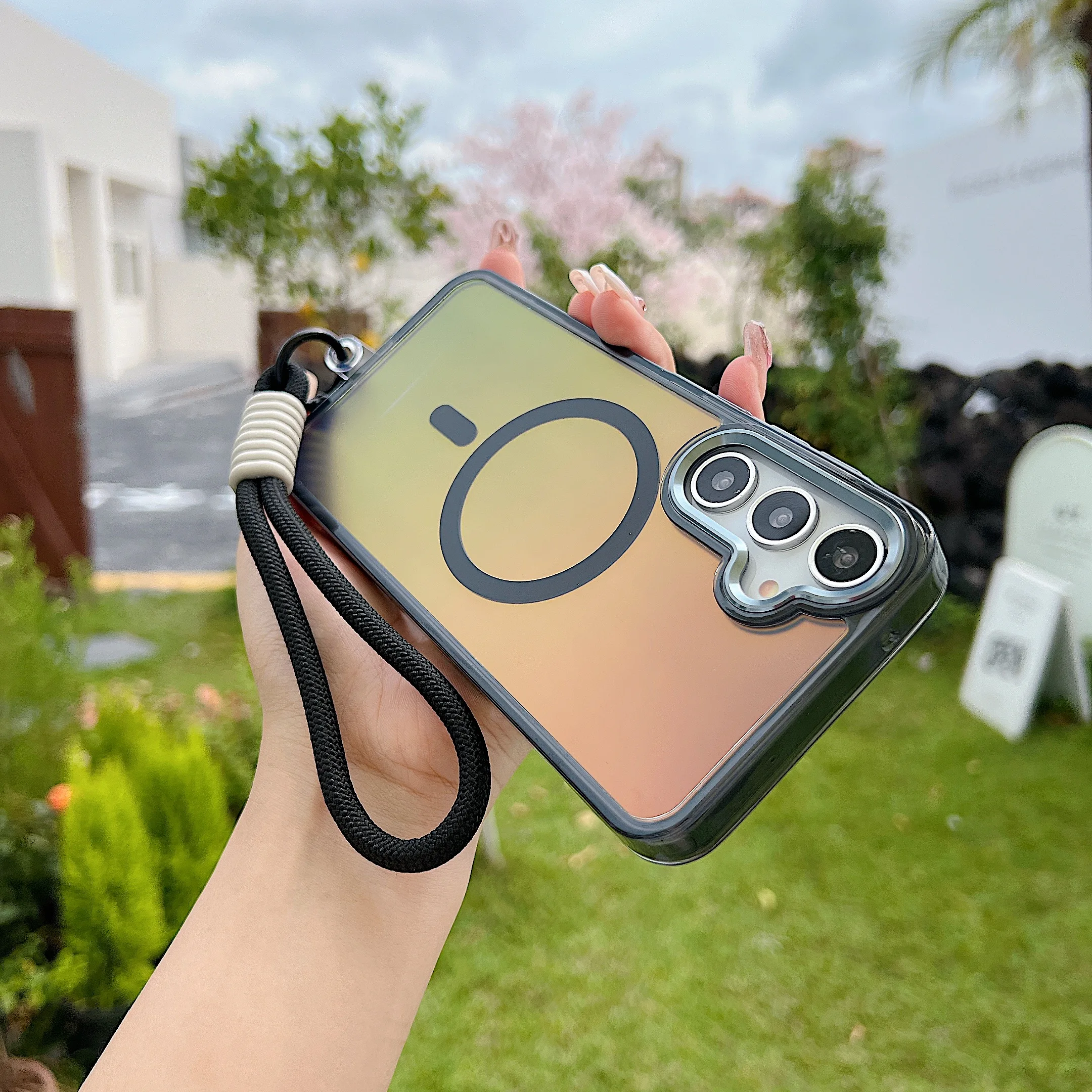 Luxury Chameleon Magnetic Phone Case For Samsung Galaxy A13 A14 A24 A34 A54 A53 Lanyard Wrist Strap Shockproof Cover Shell