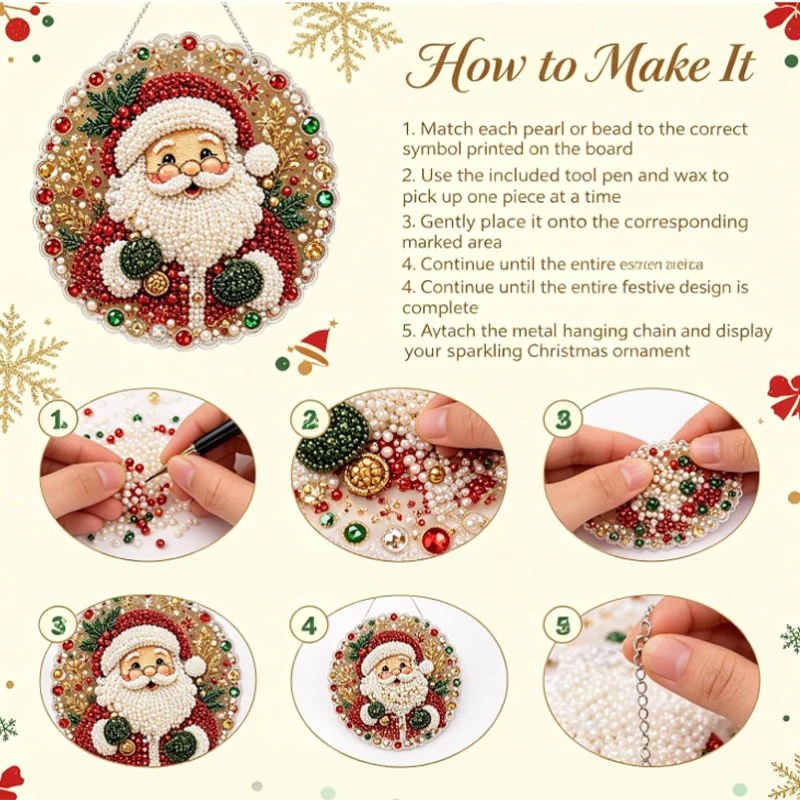 Pearl Diamond Painting Suncatcher Kit Diy Craft Acrylic Round Board With Lace Edge Pearl Beads Craft Christmas Diamond Painting view 6