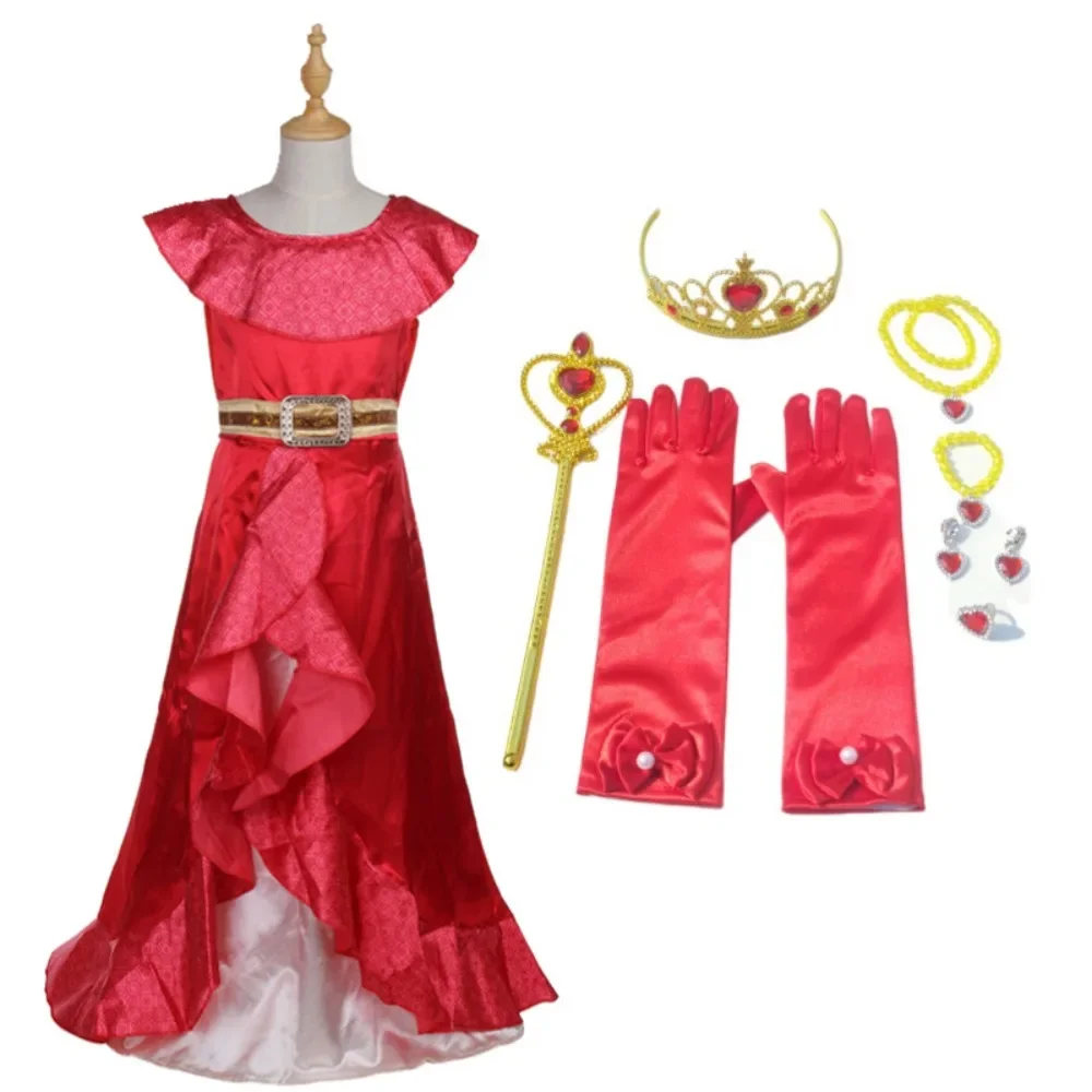 Anime Princess Elene Cosplay Costume Kids Cute Red Dress Full Set Girls Role Play Princess Dress Suit Halloween Carnival Party