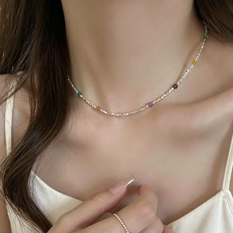 

Colorful Crystal Beaded Thin Necklace for Women 2026 New Arrival Exquisite Clavicle Chain Fashion Versatile Daily Neck Jewelry
