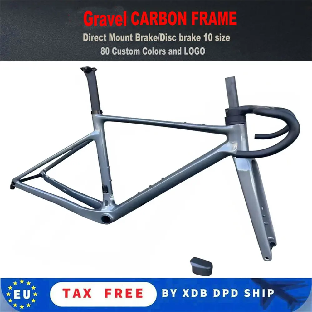 Addict-Silver Carbon Road Grevil Bike Frameset, Gravel Frame, Handlebar, Ship by UPS, DPD for EU