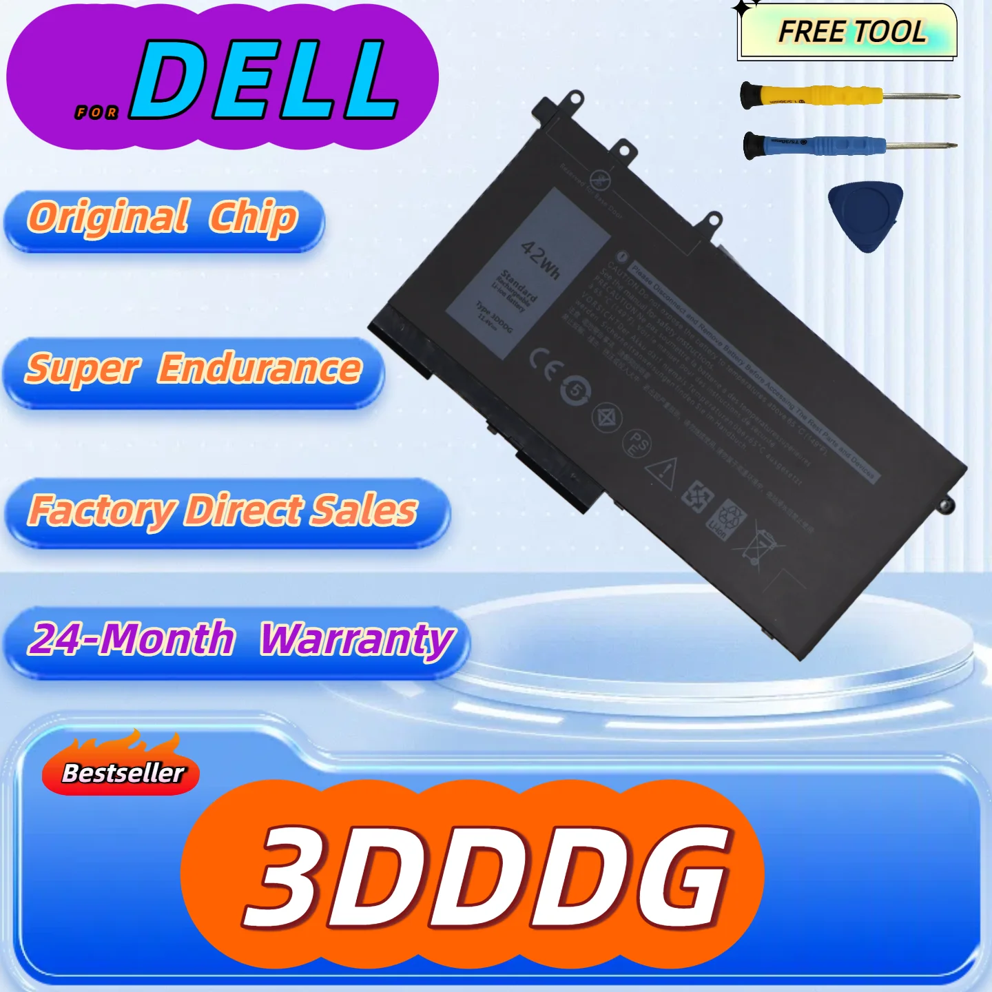 

Аккумулятор 3DDDG 42WH для Dell Latitude E5280 E5480 E5580 5280 5290 5480 5488 5490 5491 5495 5590 PrecisionFree Tool + гарантия 24 м