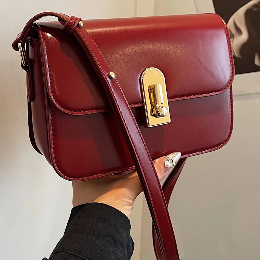 Trendy Red Leather Square Single Shoulder Bags Women\'s Crossbody Bag 2024 New Designer Handbag Commuter Phone Wallets Pack