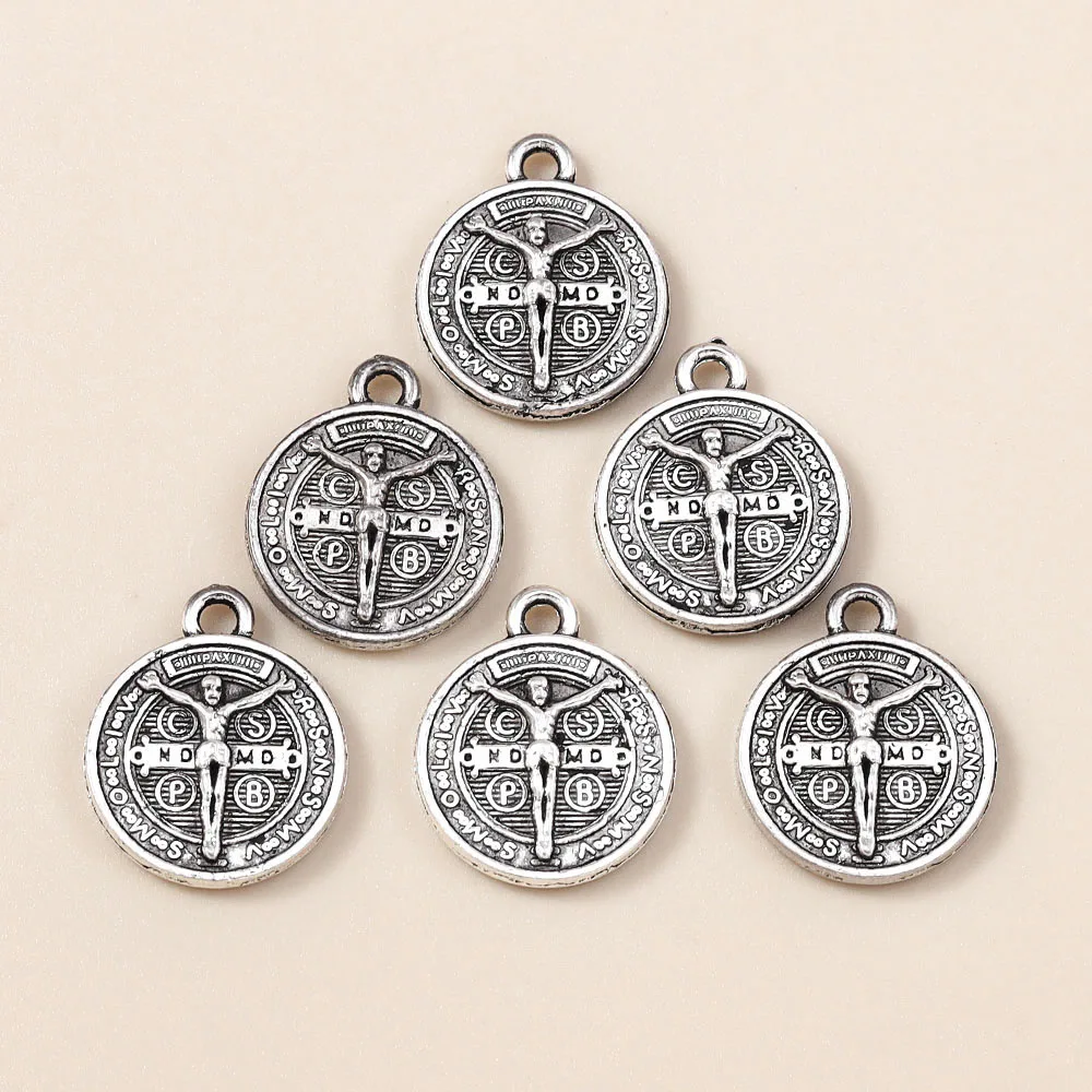 Leslie 10 Stück/Lot 17*24mm Legierung Antik-Silberfarben Jesus-Kreuz-Münzanhänger für Armbänder Halsketten Handgemachter Schmuck Zubehör – Detail 5