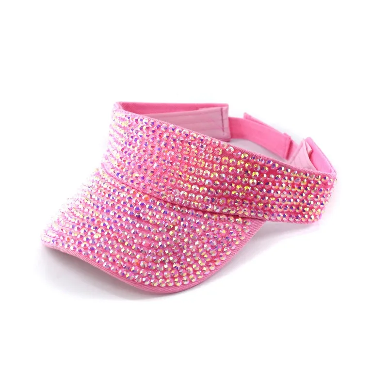 Rhinestone Hollow Out Visor Cap Summer UV Protection Baseball Hat Travel Team Cheerleader Breathable Open Top Sports Peaked Hat