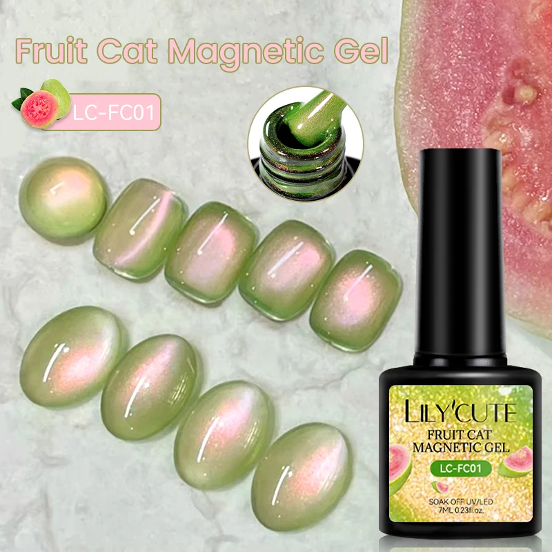 Lilycute 7ml goiaba gato gel magnético unha polonês verde frutas contas de vidro gel polonês embeber fora uv gel verniz diy arte do prego manicure