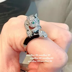 2023 New Original Design 925 Silver Color Cute Vintage Leopard Finger Rings for Women Cocktail Party White Gold Plated Jewelry