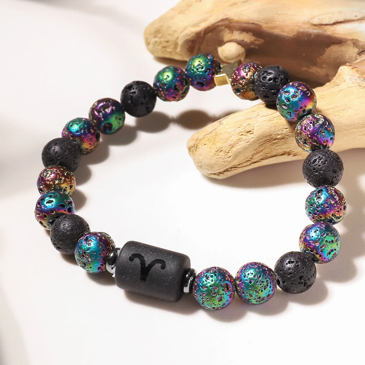 

12-созвездие зодиака, гальванический лавовый камень, браслет для пар, эластичный ювелирный браслет, подходит для мужчин и женщин, подарок на день рождения