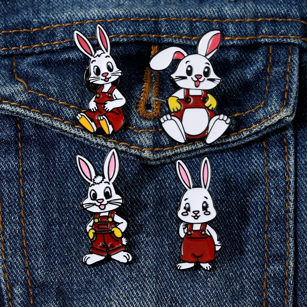 Cute Cartoon Rompers Bunny Enamel Brooches Funny Braces Rabbit Figure Design Pins For Women Girls Jewelry