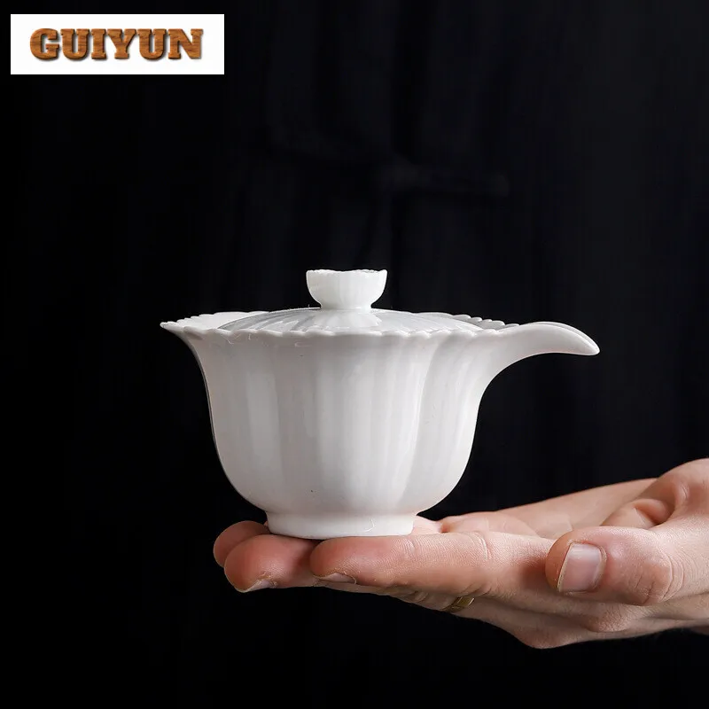 100ml Plant Ash Flower Petal Cover Bowl Household Anti Scald Gaiwan Vintage Handmade Tea Tureen Tea Maker Cafes Ornament Gifts