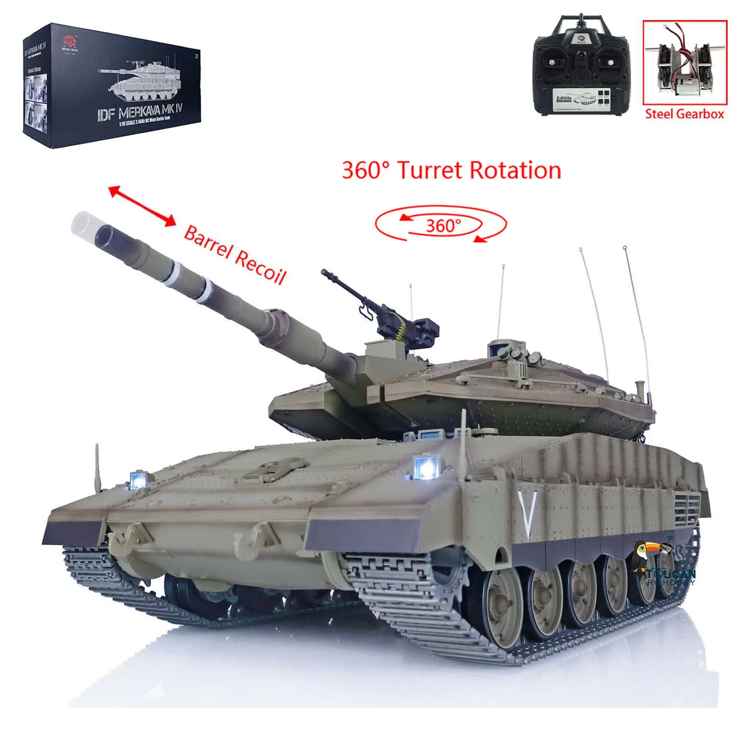 RC Tank 1/16 Heng Long IDF Merkava MK IV TK7.0 3958 360 Turret Rotary Upgrade Edition Toucan Controlled Toys for Boys