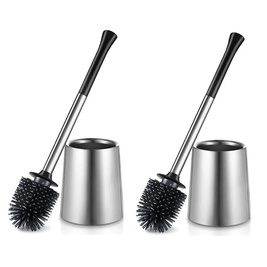 

Toilet Bowl Brush Holder Set 2Pack Silicone Stainless Steel Deep Cleaning Toilet Cleaner Brush for Bathroom Restroom Compact Mod
