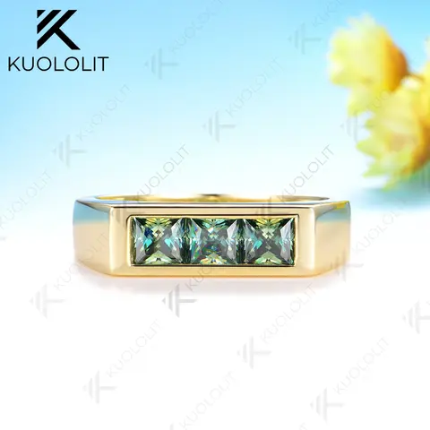 Kuololit 1.2CTW Cyan Princess Cut Moissanite for Women Solid 10K 14K 585 Yellow Gold Wedding Bands for Engagement Christmas Gift