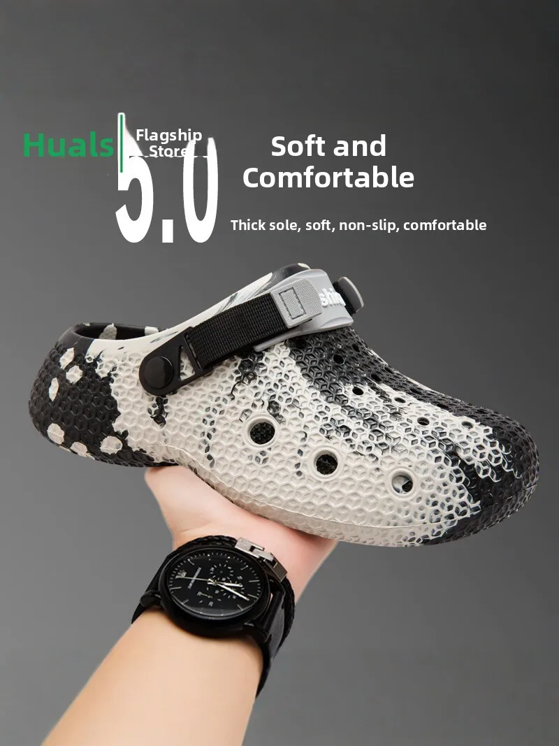 Men's Summer Outdoor Wear Anti-Slip Thick Bottomed Head Covering Slippers Casual Sports Beach Sandals Breathable EVA Slip-On ...