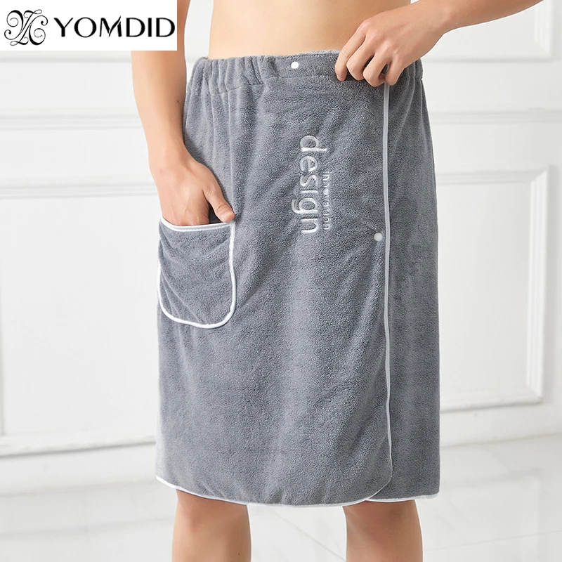 

YOMDID Wearable Men Bath Towel Soft Microfiber Bathrobe With Magic Pocket For Adults Gym Beach Sauna Spa Swimming Running Towel