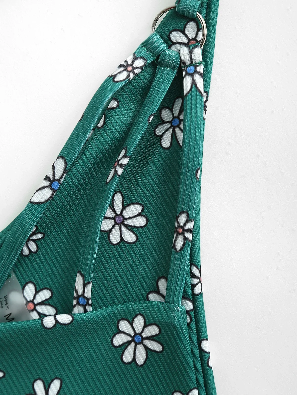 ZAFUL Ribbed Floral Strappy Cut Out Bikini Swimwear