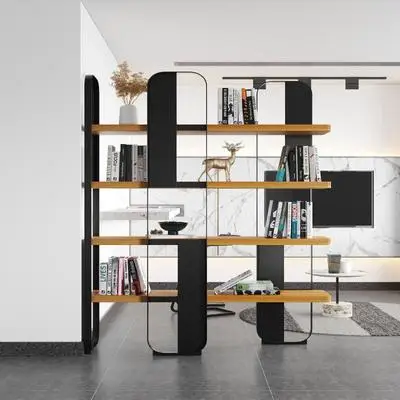 Modern Creative Bookshelf Floor Simple Living Room Display Stand Office Wrought Iron Partition Shelf Light Luxury