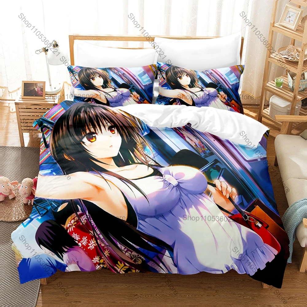 Cool Classic To Love Ru Ecchi Manga Print Bedding Set 3in1 1 Duvet Cover 2 Pillowcases Soft Home Textile For Anime Collectors