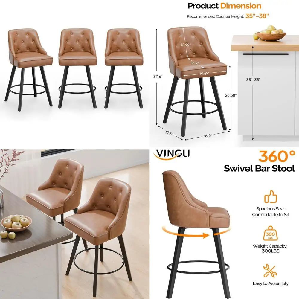 

Набор вращающихся барных стульев vingli 26 дюймов, состоящий из 3 шт., табурет со спинкой и обивкой из искусственной кожи, кухонные стульчики для кормления, высота стойки, барная стойка s